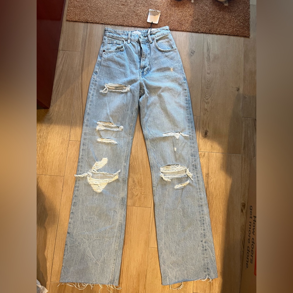 NWT zara denim ripped wide leg